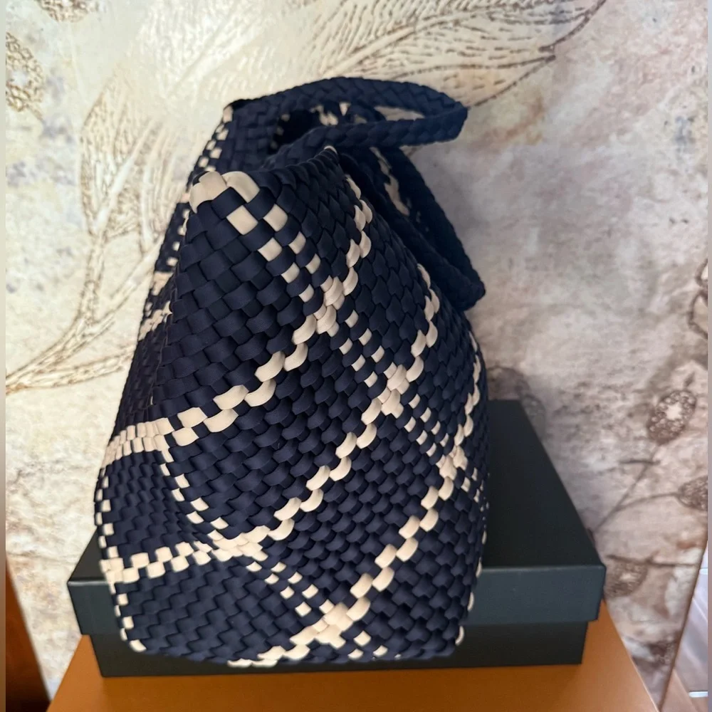 Naghedi Navy and Cream Woven Tote - Picture 2 of 12